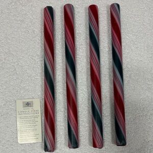 J&S Festive Red white green candy cane Christmas Striped Candlesticks
